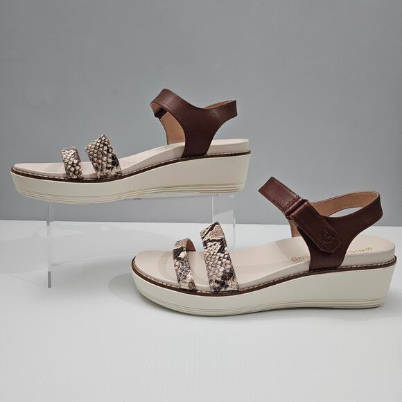 Cole Haan OG Peyton Sandal Womens 10 Flatform Pecan Snake Print Leather Wedge - Picture 2 of 15